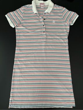 BOAST Women’s Large Striped Polo Dress 100% Cotton Short Sleeve White Collar